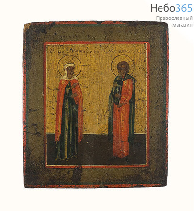  Екатерина, великомученица, Елеазар, мученик. Икона писаная 7,5х9 см, без ковчега, 19 век (Кж), фото 1 