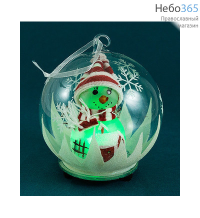  Сувенир рождественский "Снеговик в стеклянном шаре" , с меняющей цвета подсветкой, высотой 12 см, YG-3 A,B,C,D вид: С, фото 1 