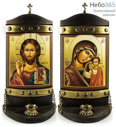  Икона на дереве (Пин) 13х29, иконная пара, выпуклая, с крестом, на подставке с подсвечником, фото 1 