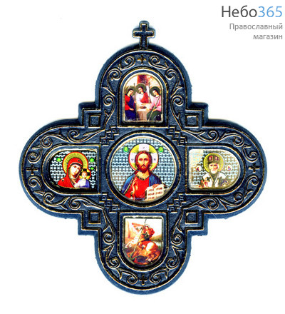  Крест пластмассовый (Нк) 10х11, пять икон, золотое напыление, стекло (уп.10шт., фото 1 