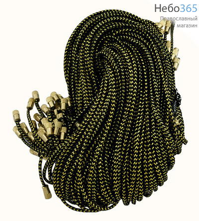  Гайтан с люрексом, с замком, длиной 70-75 см, диаметром 2 мм, цвета в ассортименте черный с золотой нитью, фото 1 