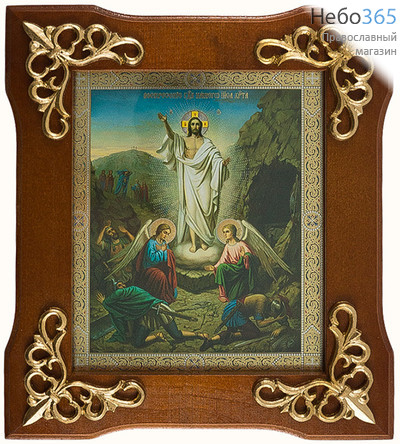  Икона в раме (Мис) 11х13, Воскресение Христово, багет дерево, под стеклом, лепнина завиток (11), фото 1 