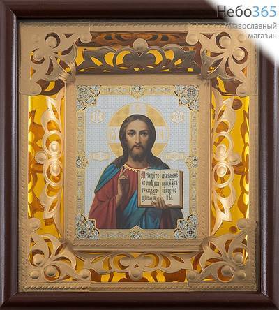  Спаситель. Икона в киоте 22х24 см (размер иконы 11х13 см), внутренняя ажурная рама из тонкого металла (14) (Пр), фото 1 