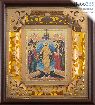  Воскресение Христово. Икона в киоте 22х24 см (размер иконы 11х13 см), внутренняя ажурная рама из тонкого металла (54) (Пр), фото 1 
