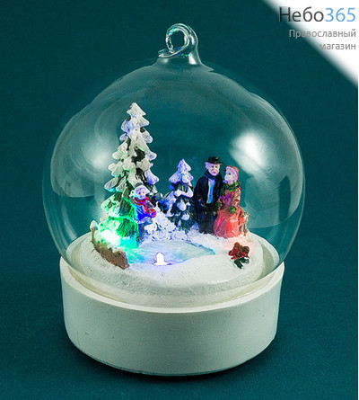  Сувенир рождественский "Композиция в стеклянном шаре", с неподвижными элементами и подсветкой, высотой 13,5 см, фото 1 