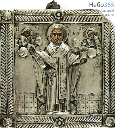  Николай Чудотворец, святитель. Икона писаная (Гн) 11,5х11,5, в посеребренной ризе (№49), фото 1 