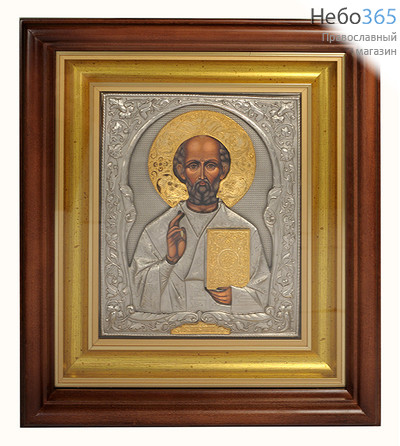  Икона в киоте 17х21, святитель Николай Чудотворец, полиграфия, в  ризе, фигурный  киот, фото 1 
