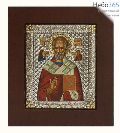  Икона в ризе, EKB2-XAG, 6х7 шелкография, на деревянной основе Николай Чудотворец, святитель, фото 1 