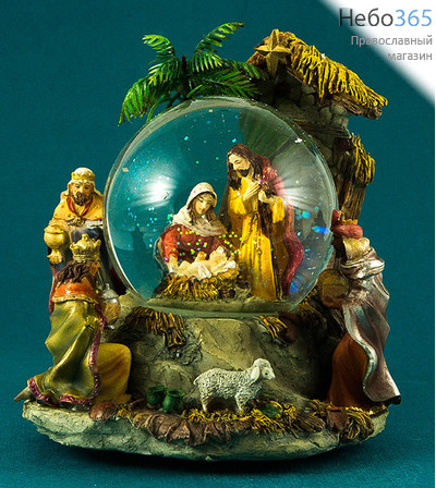  Вертеп рождественский из полистоуна, в шаре с гелем и блестками, музыкальный, с подсв., выс.16 см, NX 25456, фото 1 