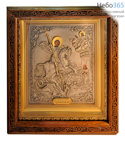  Икона в киоте 25х29, великомученик Георгий Победоносец, полиграфия,  в  ризе, фигурный  киот, фото 1 