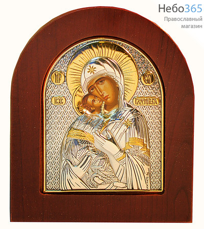  Икона в ризе (Ж) EK2-ХАG 8х10, шелкография, посеребрение, позолота, на деревянной основе Божией Матери Владимирская (007), фото 1 