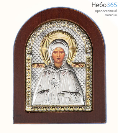  Матрона Московская, блаженная. Икона в ризе 7х9 см, полиграфия, серебрение, золочение, на деревянной основе (GF050/1) (Ж), фото 1 