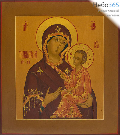  Тихвинская икона Божией Матери. Икона писаная 23х26, цветной фон, золотые нимбы, без ковчега, фото 1 
