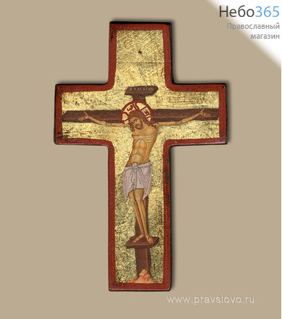  Крест с Распятием 9,5х14х1,6 см. Деревянная основа, ручная позолота (Нпл) (B 50A), фото 1 