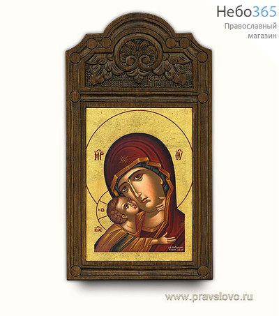  Икона на дереве 19х35,5 см, шелкография, фигурная резная основа (Пш) Владимирская икона Божией Матери, фото 1 