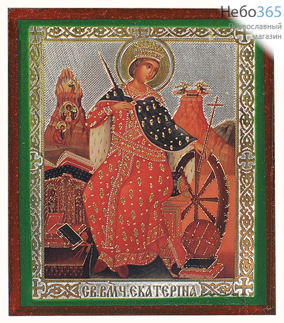  Икона на дереве 7х8, полиграфия, золотое и серебряное тиснение, в индивидуальной упаковке Екатерина, великомученица, фото 1 