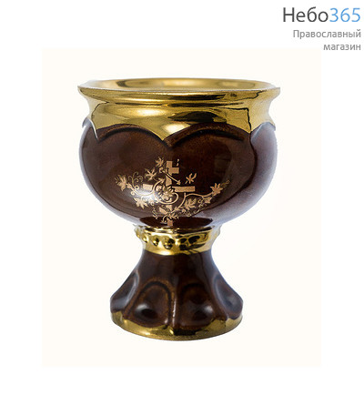  Лампада настольная керамическая Кубок, средняя, с эмалью и золотом цвет: коричневый, фото 1 