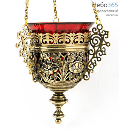  Лампада подвесная бронзовая литая, ажурная, с прорезями, со стаканом, Букет, высотой 16,5 см, № 17, фото 1 