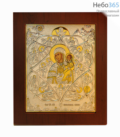 Неопалимая Купина икона Божией Матери, 21х24 см. Икона в посеребренной и позолоченной ризе, шелкография, на деревянной основе (EK12-XAG) (Ж), фото 1 