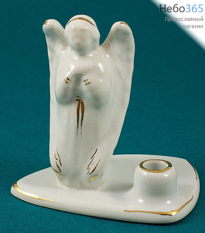  Подсвечник керамический Ангел, с белой глазурью, с золотом, ПА00Б000З., фото 1 