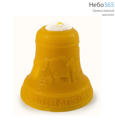  Свеча парафиновая рождественская "Колокол. Шествие волхвов", однотонная, резная, из цветного парафина, высотой 9 см цвет: желтый, фото 1 