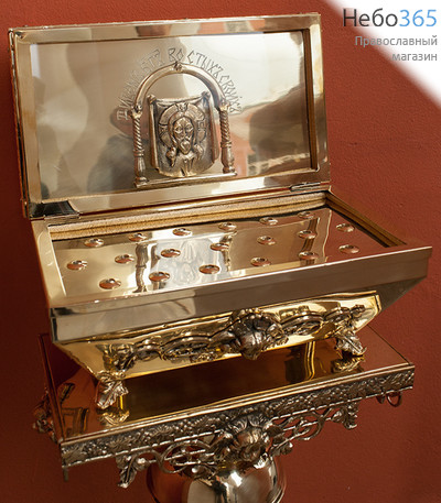  Мощевик - ковчег латунный на 19 частиц, в форме ларца, с позолоченными мощевиками, с элементами литья, на подставке, на круглом основании ., фото 7 