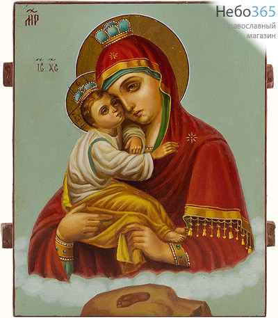  Почаевская икона Божией Матери. Икона писаная 20х24,5х2,8 см, цветной фон, золотые нимбы, без ковчега (Лв), фото 1 