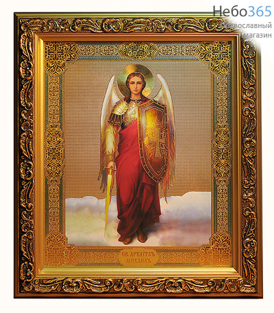  Икона в раме (Мк) 22х25, с тиснением, багет деревянный (В), под стеклом Архангел Михаил, фото 1 
