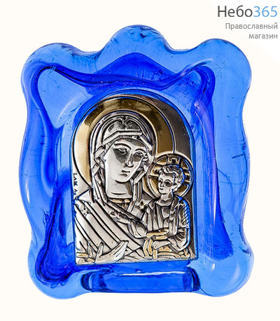  Одигитрия (Врачевательница) икона Божией Матери. Икона в ризе, мурано, 4,5х5х1,5 см, сплошной оклад, серебрение, золочение, стекло, настольная (Ж) (EK0-МВG), фото 1 