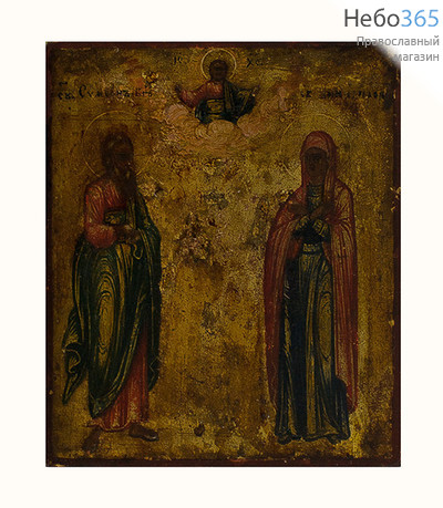 Симеон Богоприимец и Анна Пророчица, праведные. Икона писаная 7х8,5 см, без ковчега, 19 век (Кж), фото 1 