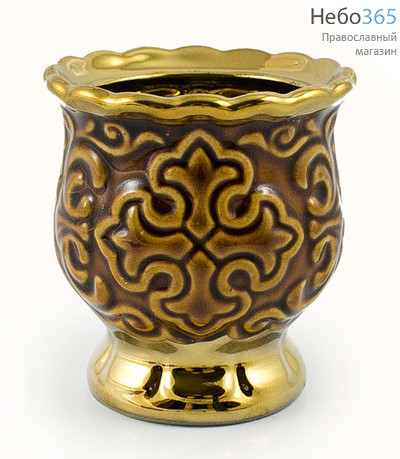  Лампада настольная керамическая "Лилия", с эмалью и золотом, высотой 8 см (в упаковке - 5 шт) коричневый, фото 2 