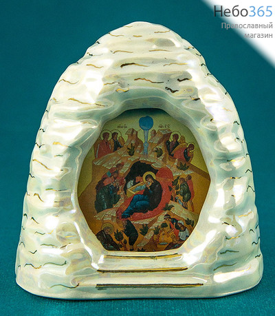  Вертеп рождественский керамический малый, с белой глазурью, с люстром, с золотой росписью, ВЕМОБООРЗ, фото 1 
