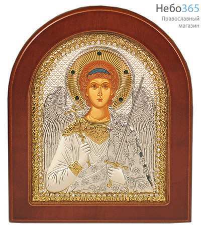  Икона в ризе (Ж) EK399-ХAG 11х13, шелкография, посеребрение, позолота, на деревянной основе, стразы Ангел Хранитель, фото 1 