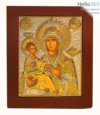  Троеручица икона Божией Матери. Икона 11х13 см,  в ризе, шелкография, серебрение, золочение, стразы, на деревянной основе (Ж) (EK33-XAG), фото 1 