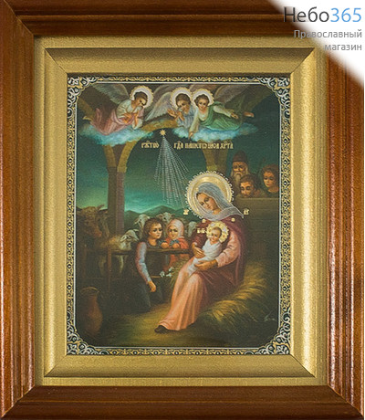  Икона в киоте 11х13, Рождество Христово, багет, прямой киот (х274) Рождество Христово (на зеленом фоне), фото 1 