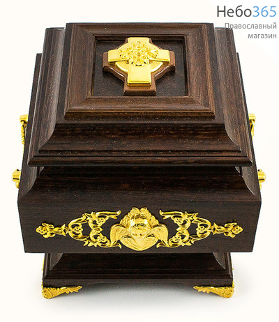  Мощевик - ковчег деревянный на 1 частицу, квадратный, из дуба, с иконой Св.Троицы, с латунными позолоченными накладками, со стеклом, 21,5 х 21,5 х 24 см, фото 2 