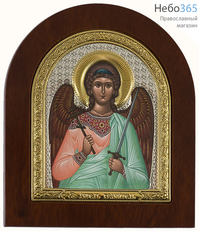  Ангел Хранитель. Икона на деревянной основе 11,5х13 см, шелкография, в посеребренной и позолоченной открытой ризе, арочная (RS 3 DZG) (СмП), фото 1 