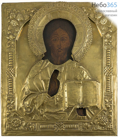  Господь Вседержитель. Икона писаная 31х35,5, в ризе, 19 век, фото 1 