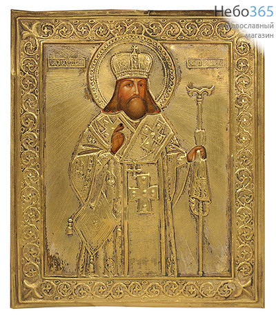  Феодосий Черниговский, святитель. Икона писаная 11х13,5, новое письмо, в ризе 19 века, фото 1 