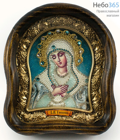  Икона в деревянной раме (Ож) 15х17, со стеклом, полиграфия, вышивка бисером, отделка камнями, подарочная коробка, фото 1 