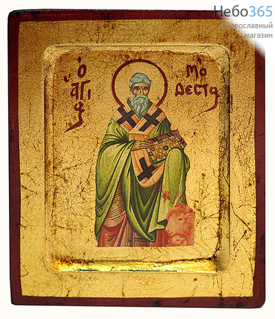  Икона на дереве BOSN 11х13, основа МДФ, ручное золочение, с ковчегом Модест Иерусалимский, святитель, фото 1 