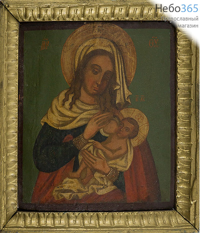  Млекопитательница икона Божией Матери. Икона писаная 29х32,5, в раме, 19 век, фото 1 