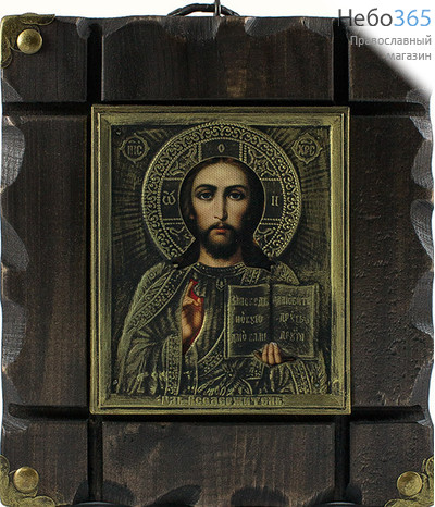  Икона на дереве 18х20 (икона 11х13), в ризе, с металлическими уголками, с пропилами, на кольце Господь Вседержитель, фото 1 