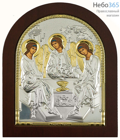  Икона в ризе (Ж) EK4-ХАG 15х19, Святая Троица, шелкография, серебрение, золочение, арочная, на деревянной основе, фото 1 