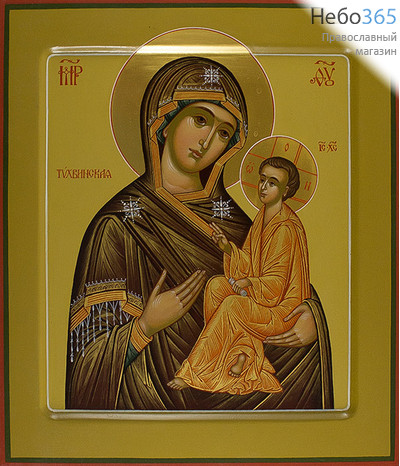  Тихвинская икона Божией Матери. Икона писаная 27х31, цветной фон, золотые нимбы, с ковчегом, фото 1 