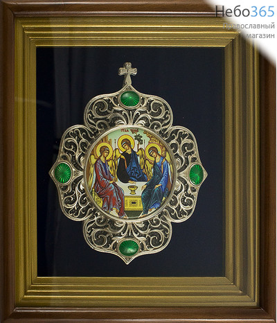  Святая Троица. Икона в деревянном киоте 15х17 эмаль, латунь, фото 1 