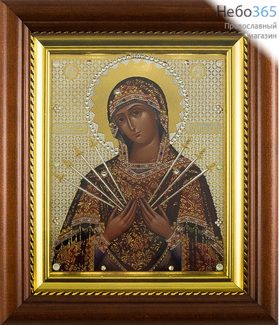  Семистрельная икона Божией Матери. Икона в киоте 13х16, с киотом 18х21, полиграфия, стразы, фото 1 