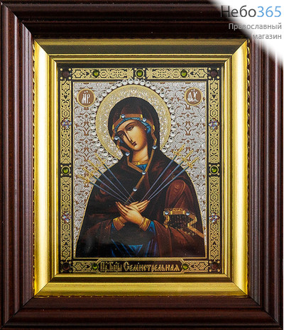  Семистрельная икона Божией Матери. Икона в киоте 13х15 см, полиграфия, стразы (21Ш) (Пкт), фото 1 