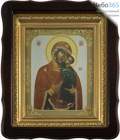  Икона в деревянном фигурном киоте 26х30 см (икона 18х24 см), с позолоченной багетной рамой, со стеклом (Мис) икона Божией Матери Толгская (х327), фото 1 