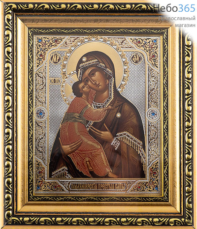  Икона в киоте 13х16, со стразами, узкий багет (Т) икона Божией Матери Владимирская (36), фото 1 